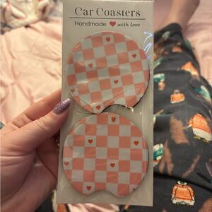 Checkered Car Coasters with Hearts